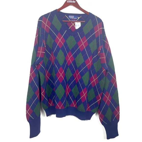 Polo by Ralph Lauren NEW with Tags Mens XXL Vintage 90s Argyle Pullover Sweater - Picture 7 of 7